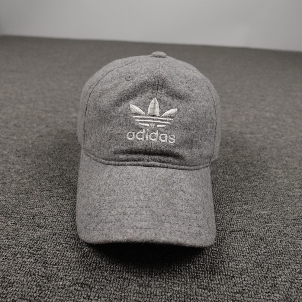 Adidas Hat Cap Strap Back Mens One Size Gray Wool Felt Baseball Trefoil Logo